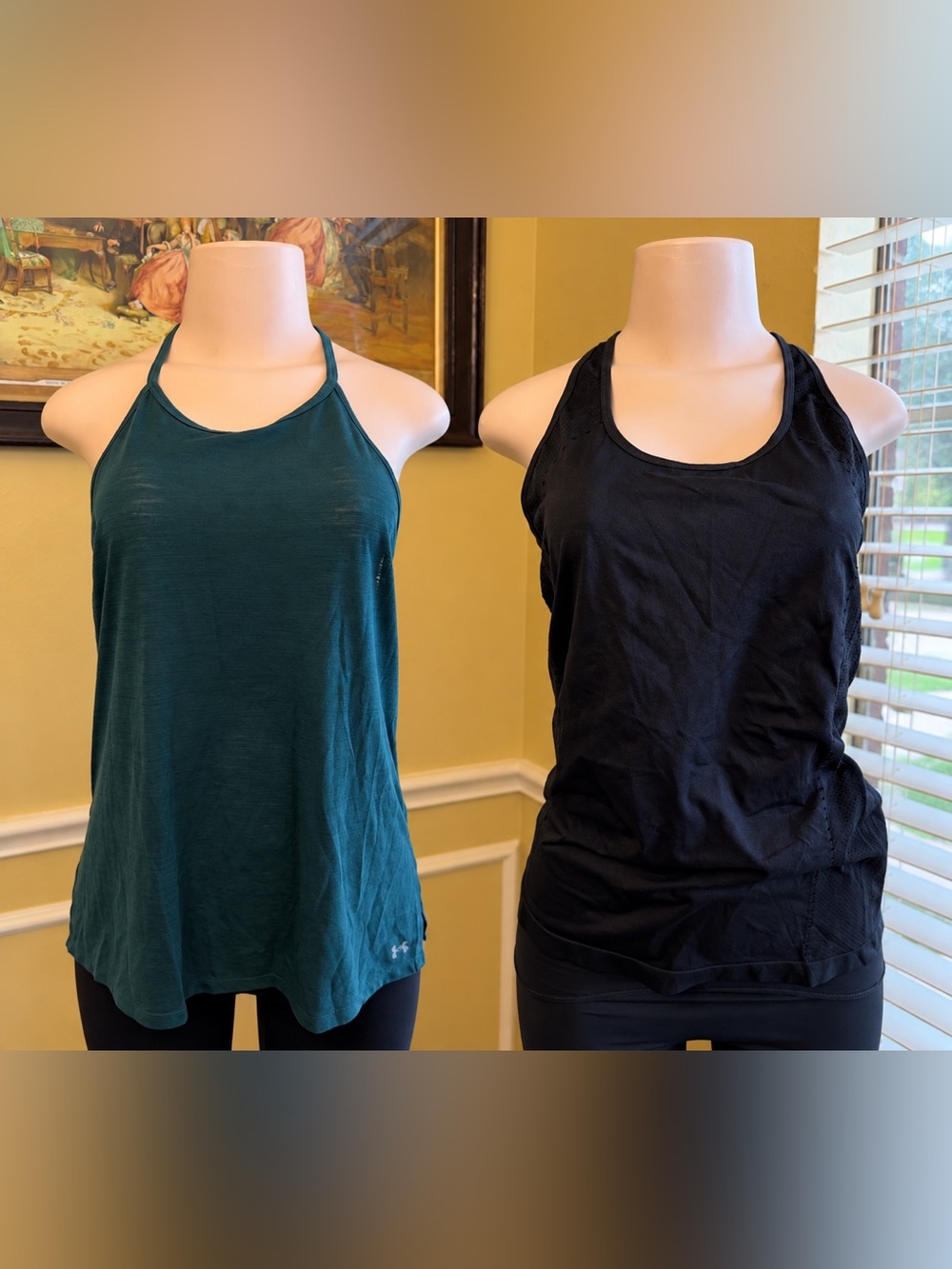 Fabletics Black Racerback Tank Top & Under Armour Women's Dark Teal Halter Tank
